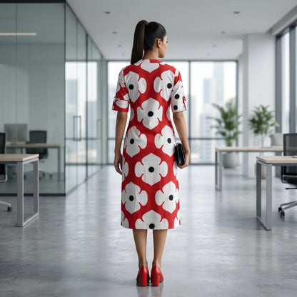 Kite styles Red and White Floral Print Cotton Kurti Dress.