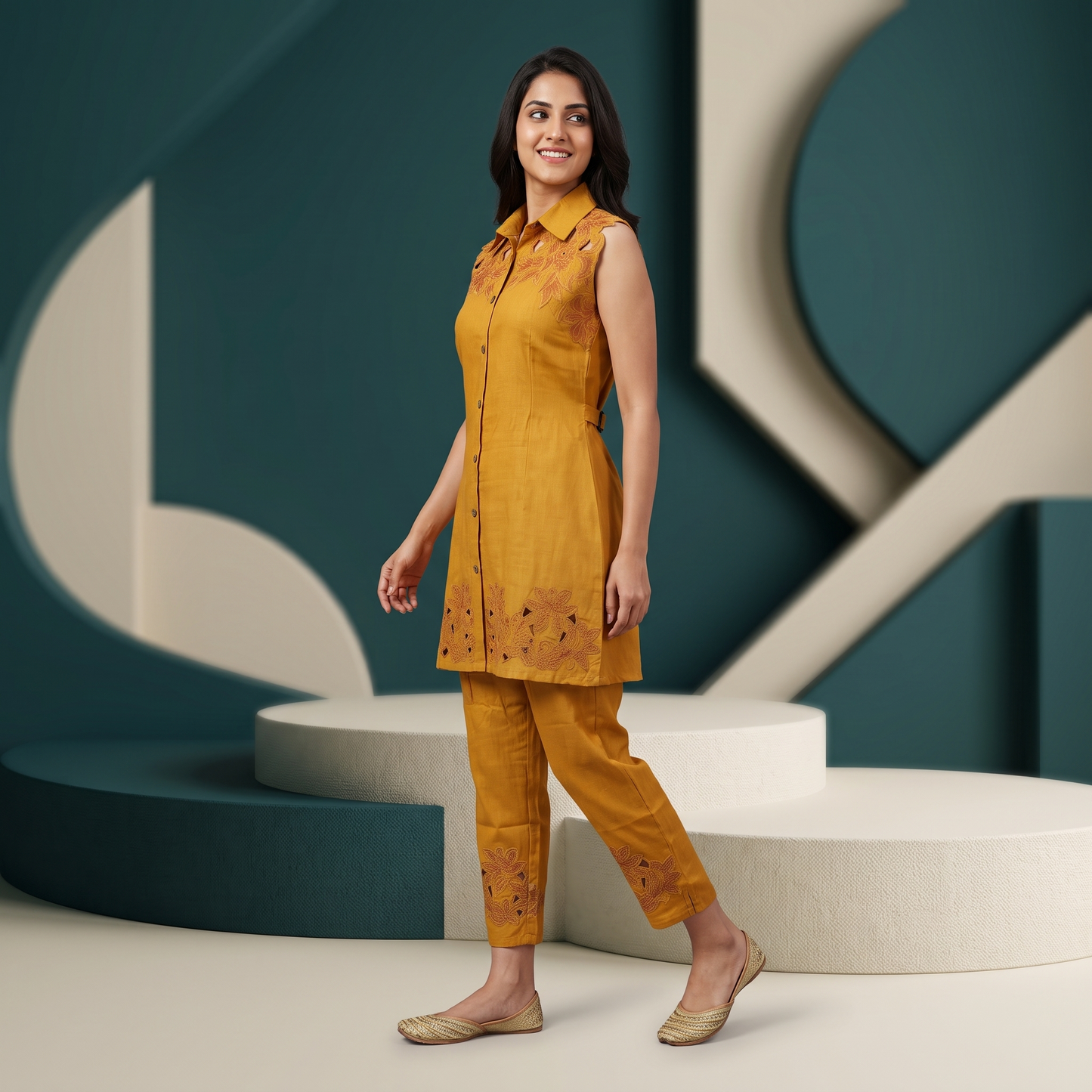 Meher Mustard Cutwork Co-ord Set
