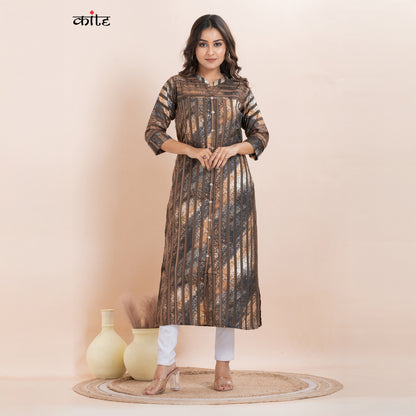 Rayon Digital Print Straight Kurti with Side Slits