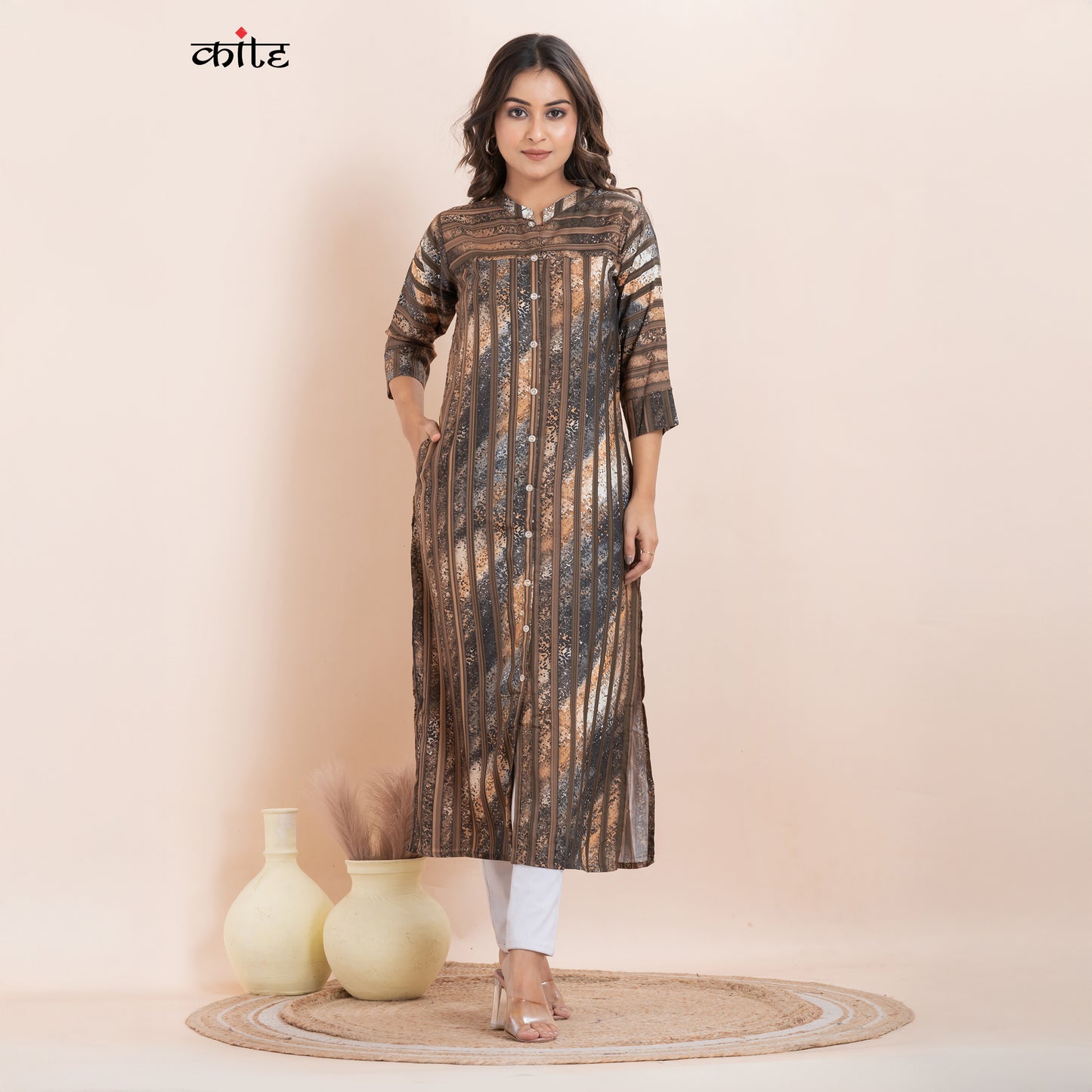 Rayon Digital Print Straight Kurti with Side Slits