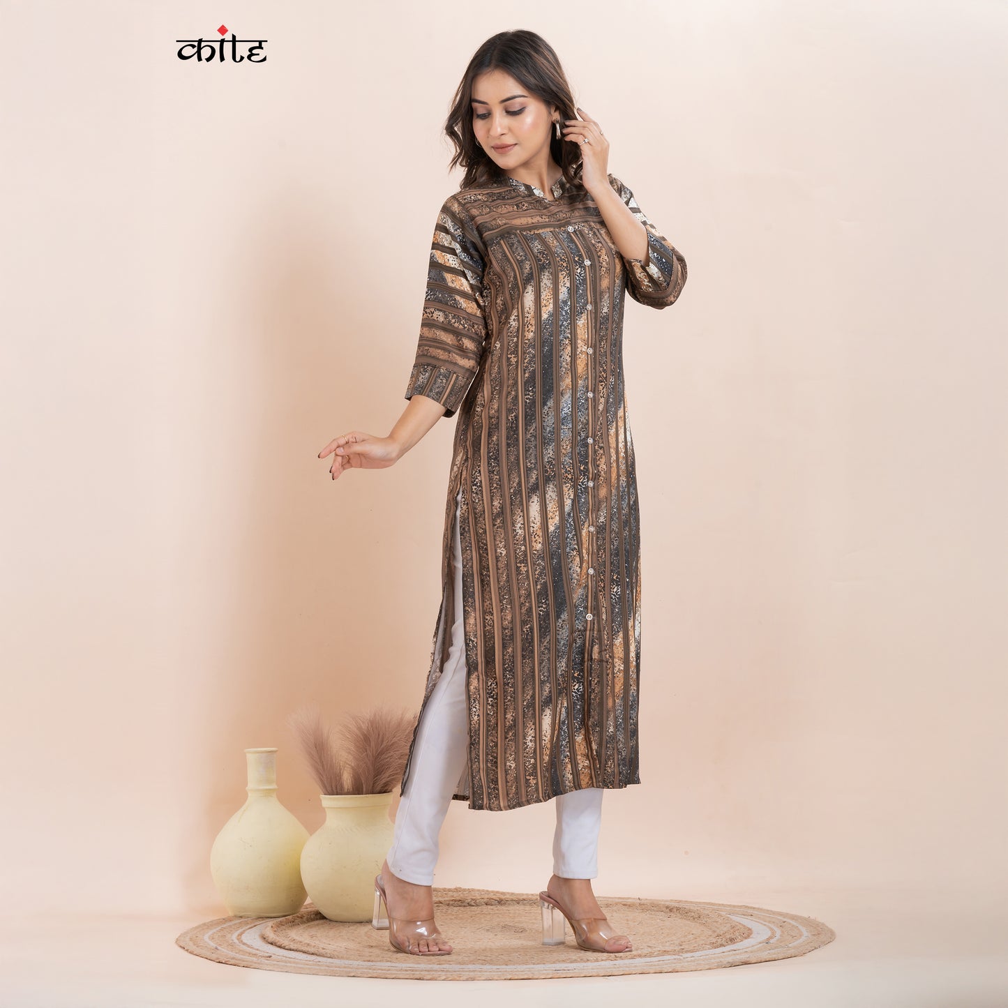 Rayon Digital Print Straight Kurti with Side Slits