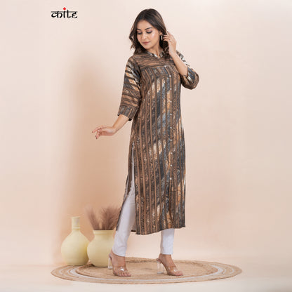 Rayon Digital Print Straight Kurti with Side Slits