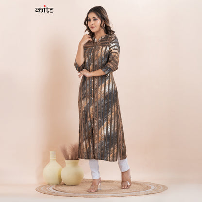Rayon Digital Print Straight Kurti with Side Slits