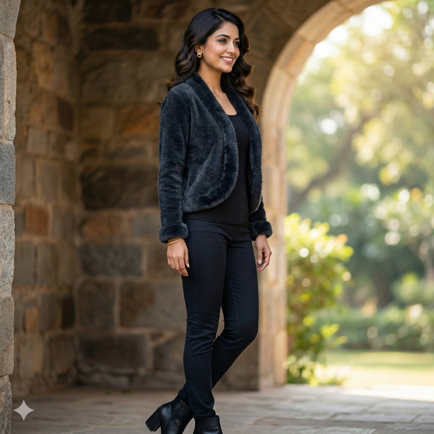 Luxe Black Faux Fur Cropped Jacket – Women’s Formal Winter Wear