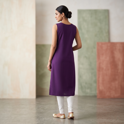 Wine Bloom Hand Embroidered Kurta