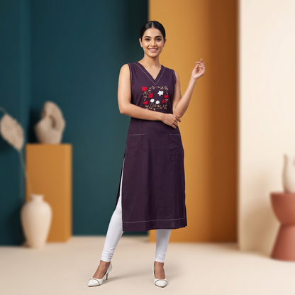 Wine Bloom Hand Embroidered Kurta