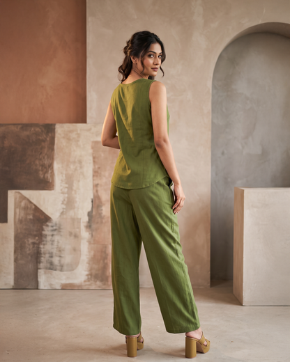 Khadi Cotton Embroidered Vest and Pleated Palazzo Co-ord Set