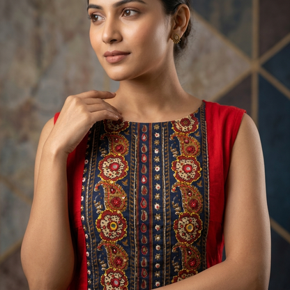 Middle Mirror-Work Panel Kurta Dress