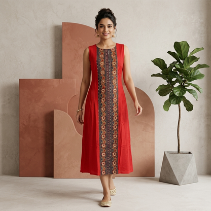 Middle Mirror-Work Panel Kurta Dress