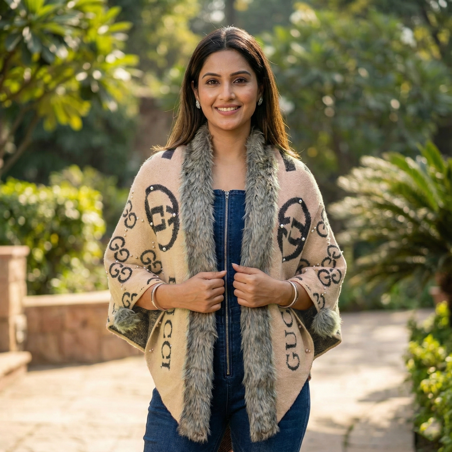 Premium Faux Fur Winter shawls with hook for Women