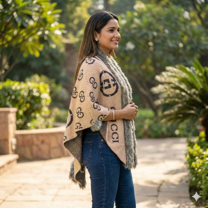 Premium Faux Fur Winter shawls with hook for Women