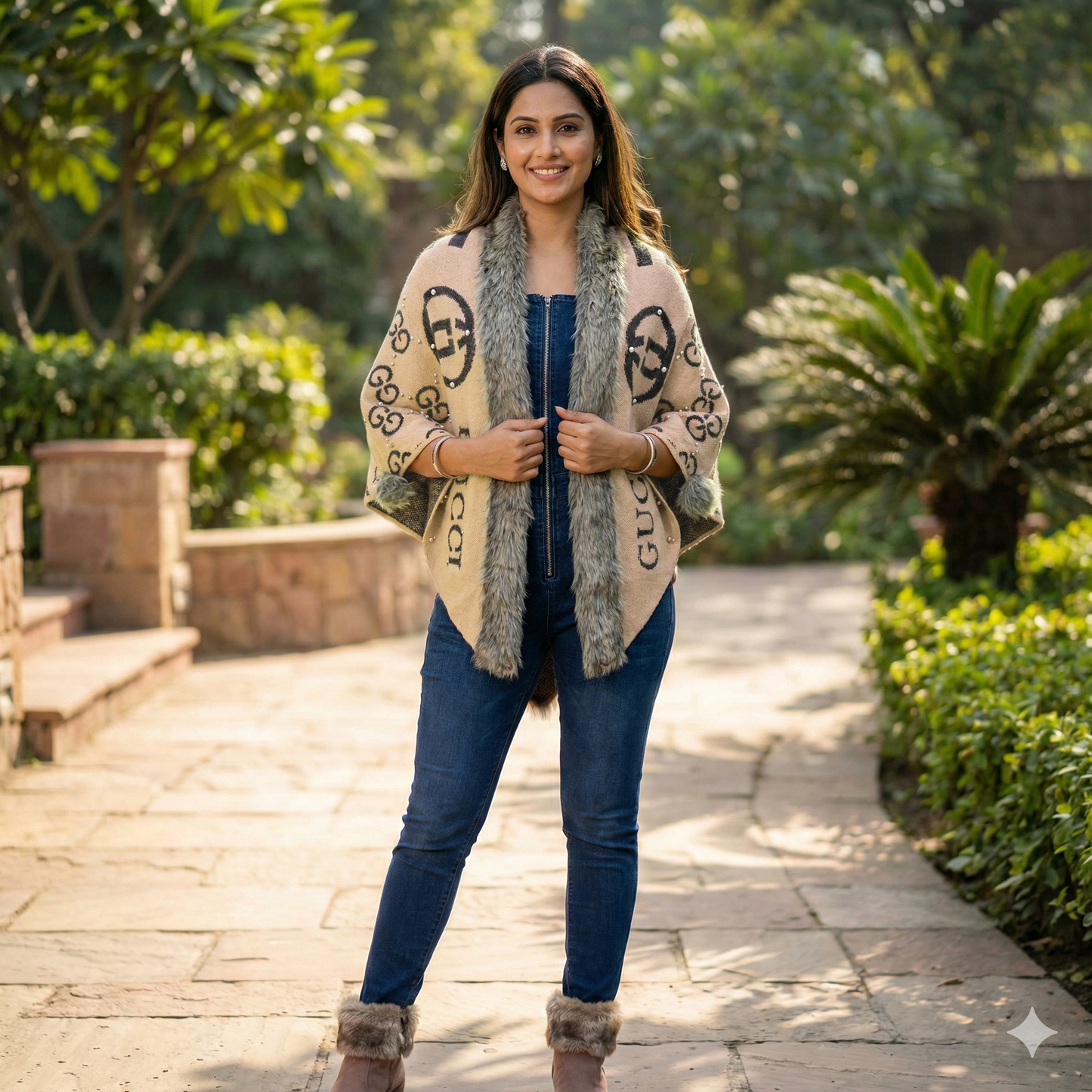 Premium Faux Fur Winter shawls with hook for Women