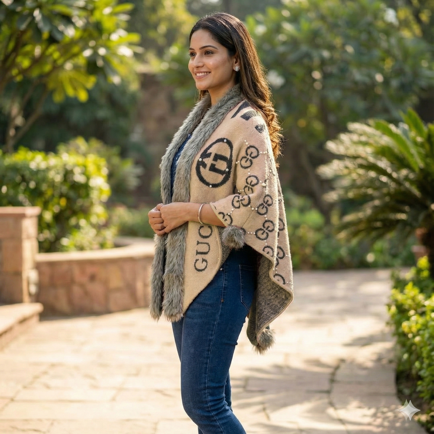 Premium Faux Fur Winter shawls with hook for Women