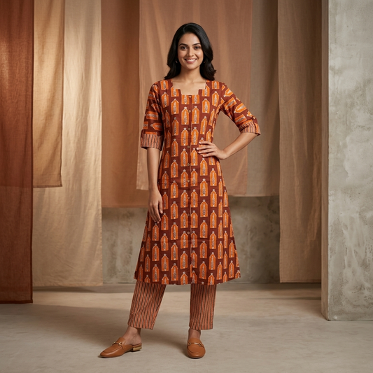Rajasthani Jharokha Print Cotton Kurta Set