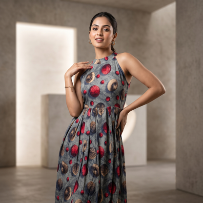 Celestial Orb Halter Maxi Dress