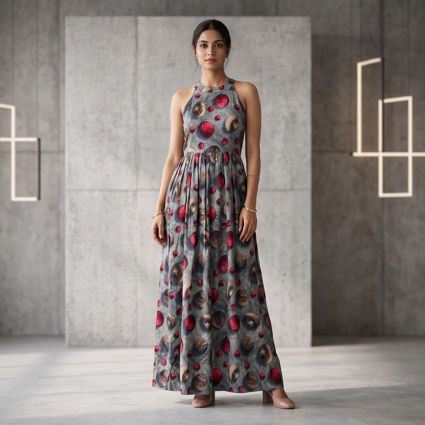 Celestial Orb Halter Maxi Dress