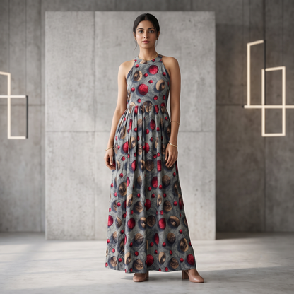 Celestial Orb Halter Maxi Dress