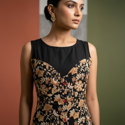 Meera Foil Floral Pleated Maxi Dress