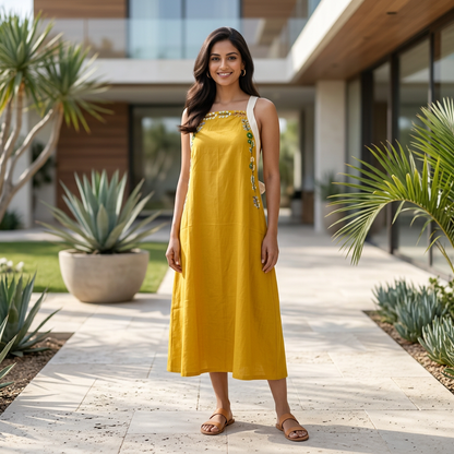 Marigold Bloom Tie-Strap Khadi Dress