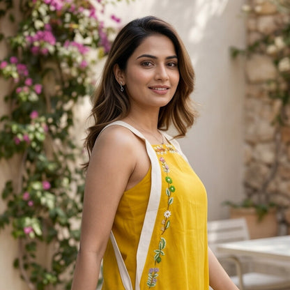 Marigold Bloom Tie-Strap Khadi Dress